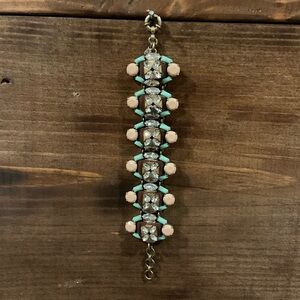J Crew Adjustable Aztec looking Bracelet (Turquoise/Pink/Clear) Chunky Stones